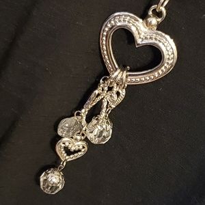 Silvertone heart charms chain necklace 31 inches long